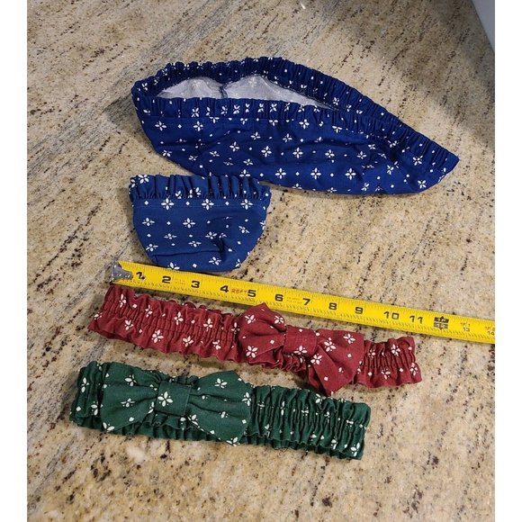 Lot of 4 Longaberger Heritage Fabric Garter Bows and Liners Red Blue Green - Picture 2 of 5